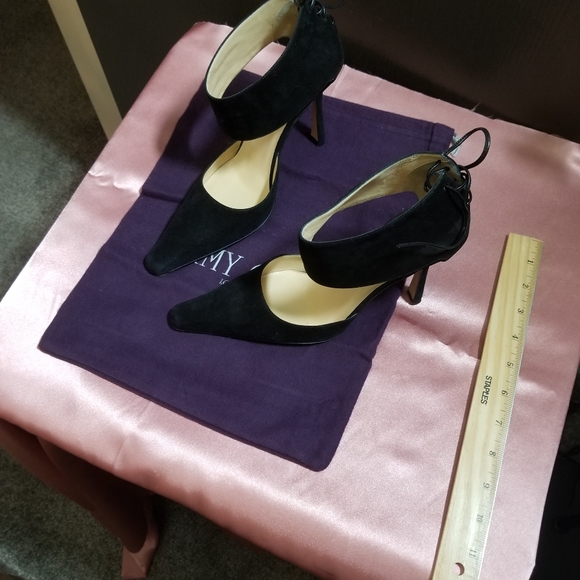 Jimmy Choo Ankle Tie Black Suede Stilettos, size 37 1/2. - Picture 4 of 4
